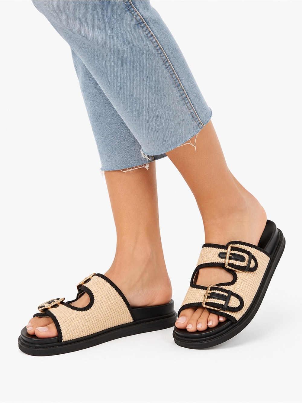Universal Thread Kylie Knit Double Band Footbed Sandals Size 10 Neutral